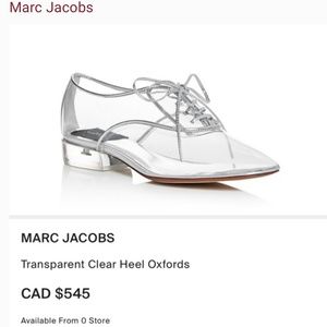 Marc Jacobs Transparent Clear Heel Oxfords - New in Box